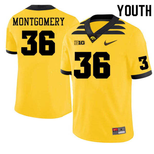 Youth #36 Jayden Montgomery Iowa Hawkeyes College Football Alternate Jerseys Sale-Gold - Click Image to Close